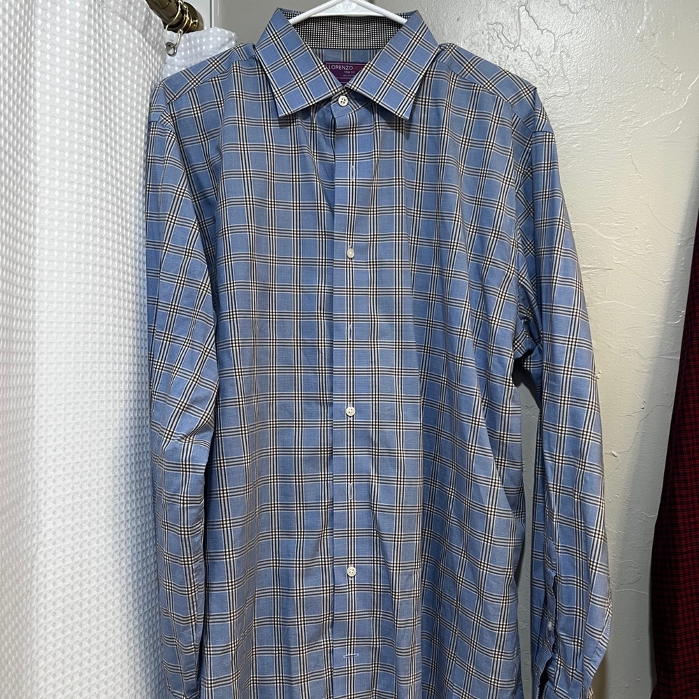 Lorenzo Uomo Blue and Gray Checkered Dress Shirt